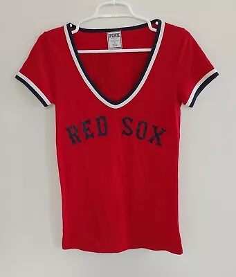 Victoria's Secret Pink 5th & Ocean Boston Red Sox V Neck T Shirt Red Sz SMALL S • $20.99