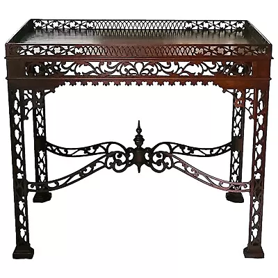 TEA TABLE Vintage Chinese Chippendale George III Style Mahogany 33 L • $1875