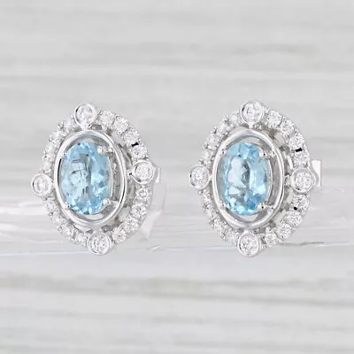 New 1.83ctw Oval Aquamarine Diamond Halo Stud Earrings 14k White Gold • $3503.57