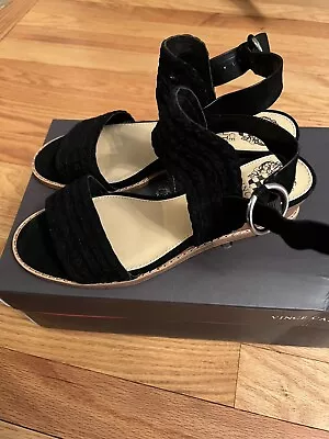 Vince Camuto Raner Black Braided Low Wedge Sandals Size 6 • $20