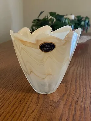 Lavorazione Murano Frosted Glass With Cream And Beige Swirl Art Glass Vase Italy • $32.35