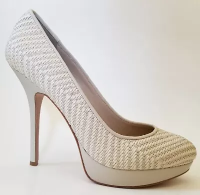 $200 JOAN & DAVID FLIPP Ivory Fabric Designer Platform Pumps 10 • $59.99