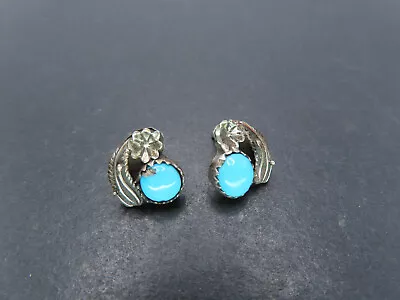 Vintage Sterling Silver & Turquoise Earrings Unsigned 2.1g • $2.25