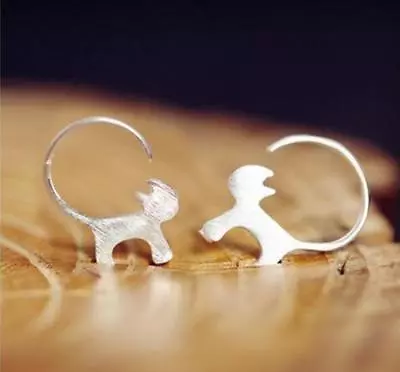 Fashion Lovely Adorable *Monkey* Cat Kitten Silver SP Earring • $7.99