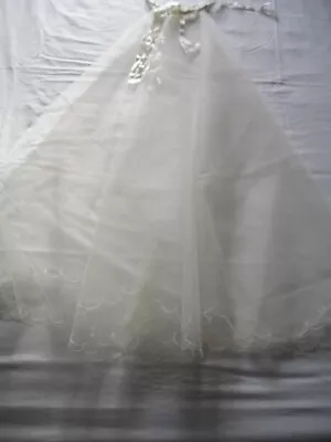 Ivory Net Wedding Veil By Ernest Gelbard Trimmed With Satin Ribbon & Pearls • £20