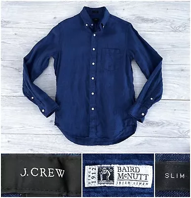 $120 J.Crew 100% Linen Button-Down Shirt By Baird McNutt In Solid Navy Small • $24.95