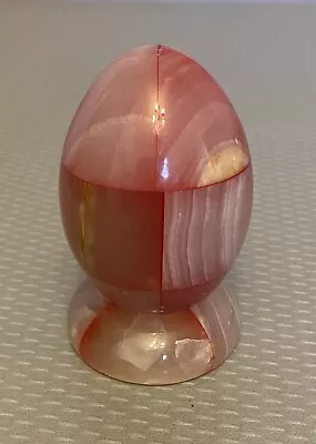 Pink Rose Quartz Agate Egg With Marble Stand 3  Patchwork Stone Mosaic Inlay • $9.95