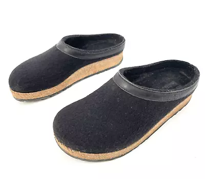£43.26 • Buy HAFLINGER Womens Size 38 7.5 Grizzly Leather Trim Clog Wool Black Slipper Flats
