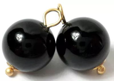 14K Yellow Gold Pair Round 8mm Onyx Interchangeable Dangling Earring Charms NEW • $20
