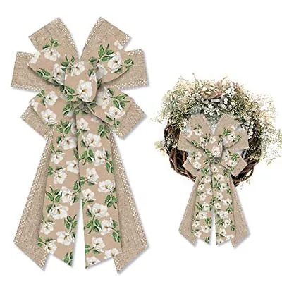 Large Spring Bows For Wreath Burlap White Magnolia Flower Bow For Front Door... • $20.43