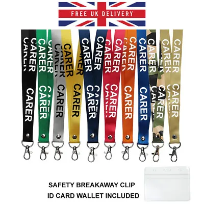 CARER Printed Lanyard - Neck Strap ID HOLDER Safety UK Stock HEALTH Key Worker • £4.69