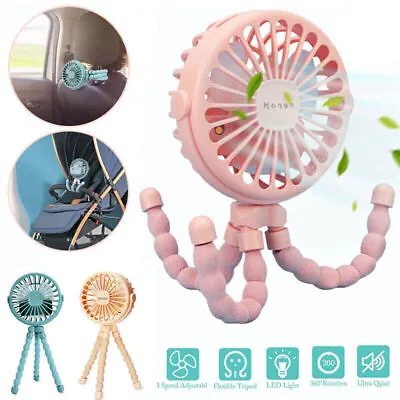 Clip On Fan 3 Speed USB Rechargeable Mini Cooling Desk Baby Stroller Portable UK • £5.99