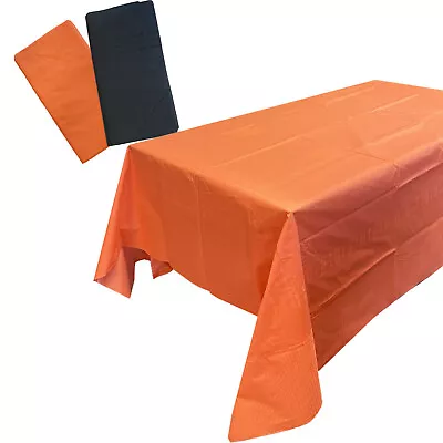 Halloween Plastic Lined Table Cloth Cover Orange Black Theme Party Reusable Deco • £4.14