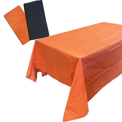 Halloween Plastic Lined Table Cloth Cover Theme Orange Black Party Reusable Deco • £4.71