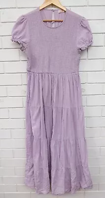 Women's Orange Sherbet Lilac Short Elastic Sleeve Tiered Maxi Dress Size 18 • $34.95