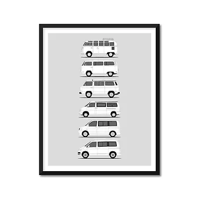 VW Transporter Camper Van Inspired Poster Print Westfalia Generations • $33.99