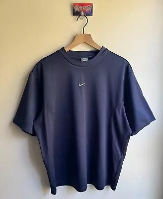 Vintage 00s Nike Center Swoosh Athletic Warm Up T Shirt Navy Size XL • $17.50