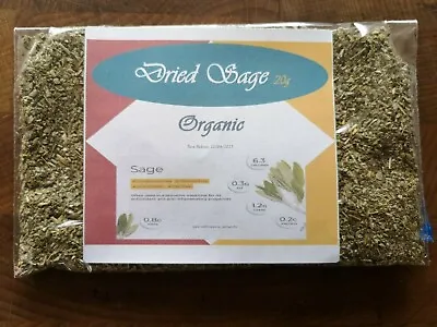 Sage Leaf Dried Herb (Salvia Officinalis) 20g - Zip Locked Refill Bag. *ORGANIC* • £2.79