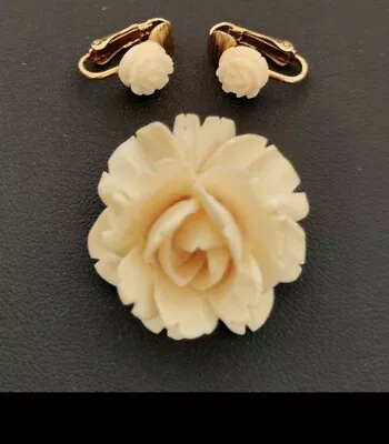 Vintage 1950's Winard Gold Filled Carved Rose Pin & Earrings Set! • $28