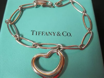 TIFFANY & CO Sterling Elsa Peretti Open Heart Paper Clip Link BRACELET • $245