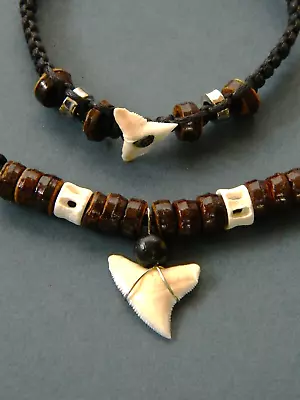 Shark Tooth Necklace Mens Boys Bracelet Wristband Set 1cm Real Sharks Teeth Bead • £9.99