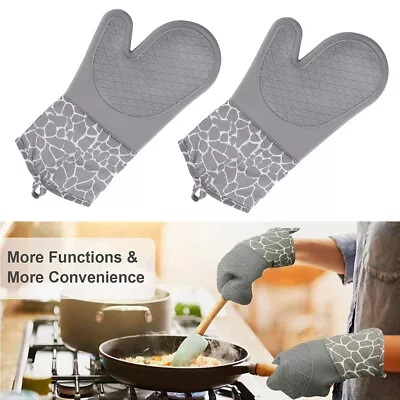 2Pcs Silicone Oven Gloves Aterproof Heat Resistant Non-Slip Mitts Cooking BBQ • $18.19