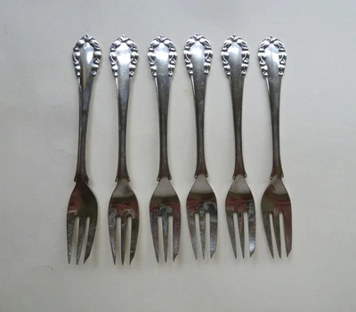 £348 • Buy Georg Jensen: 6 Vintage Sterling Silver Cake / Pastry Forks, Lily Of The Valley