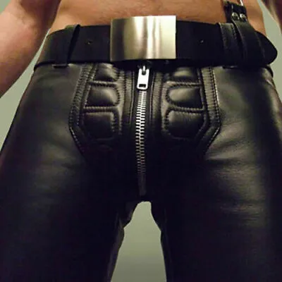 $115.68 • Buy New Men's Black Leather Jeans Pants Punk Motorcycle BLUF Breeches Trousers 