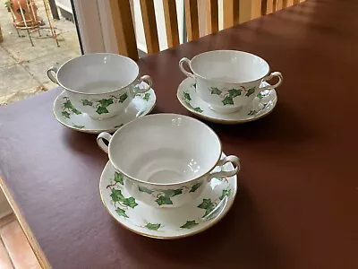 Superb Colclough Ivy Leaf Two Handled Soup Bowl & Saucer X 3 • £24.99