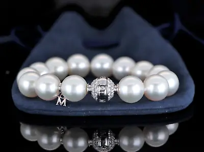 $48000 Rare 1893 Mikimoto 18K White Gold Round South Sea Pearl Diamond Bracelet • $22000