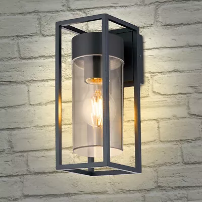 LED Rectangular Outdoor Wall Light Clear Metal Lantern Garden Wall Lamp ZLC079 • £26.99