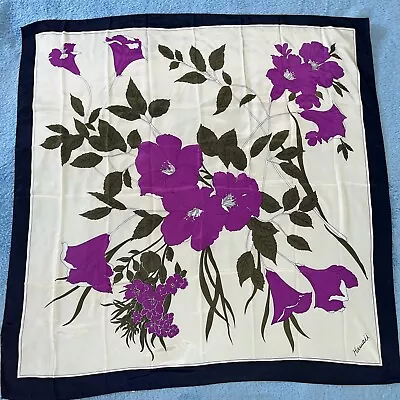 Scarf Vtge Estate Imported Peacock Silk Trading Large Square Purple White Green • $9.86