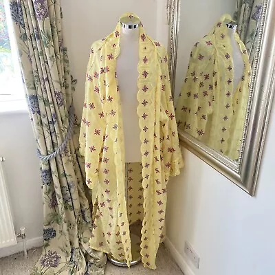 Oversized Largyellow Scallop Embroidere Long Cotton Jacket Dressing Gown Kimono • £20.50