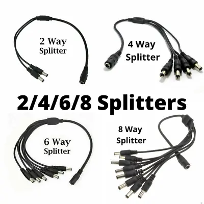 2/3/4/6/8 Way Cable Male DC Power Splitter Lead Extension PSU 5.5mm X 2.1mm CCTV • £2.70