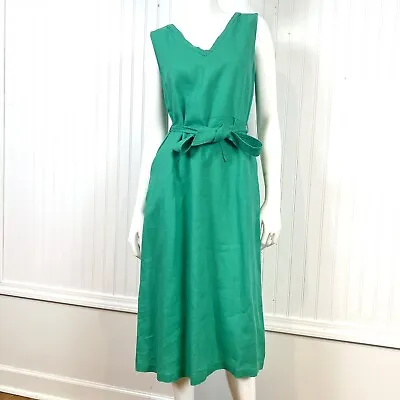 Nicole Miller New York 100% Linen V Neck Sleeveless Belted Sun Dress Size 10 • $20