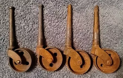 Set Of 4 Original Antique Vintage Caster Wheels Heavy Duty Cast Iron 1 3/4  Dia. • $12.95