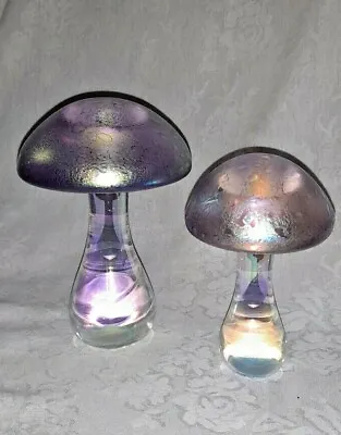 £65 • Buy Two Purple Heron Glass Mushrooms - 17 Cm And 14 Cm - Hand Crafted In UK - Boxes