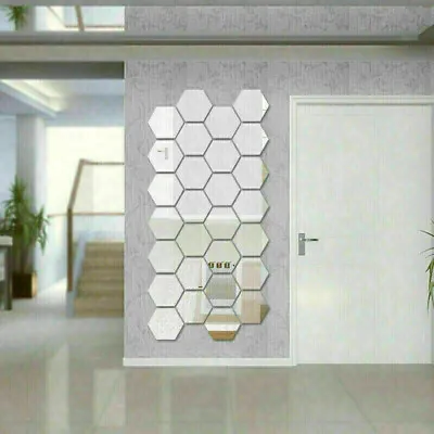 12X 3D Mirror Tiles Mosaic Wall Stickers Self Adhesive Bedroom Art Decal Home • £2.99