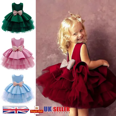 Flower Girls Party Sequins Dress Kids Baby Wedding Bridesmaid Dresses Princess • £16.99