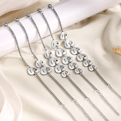 Chic Customizable Birthstone Heart Chain Bracelet For Women Present Concept • $15.44