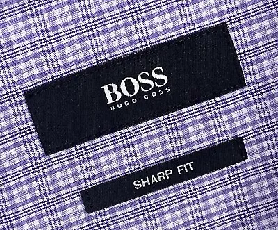 $135 • Buy New Hugo Boss White & Purple Tones Plaid Slim Sharp Fit Dress Shirt 16 32/33