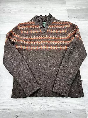 Woolrich Sweater Mens M Brown Wool 1/4 Button Pullover Outdoor Casual Mock Neck • $35.99