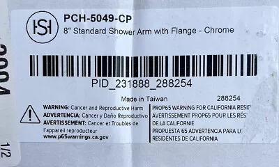 Signature Hardware PCH-5049-CP 8  Standard Shower Arm With Flange In Chrome New • $24