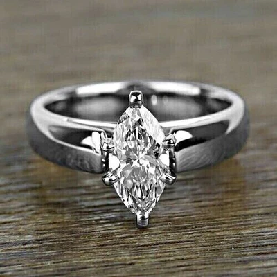 $147.22 • Buy 3Ct Marquise Cut Lab-Created Diamond Solitaire Ring 14K White Gold Plated Silver