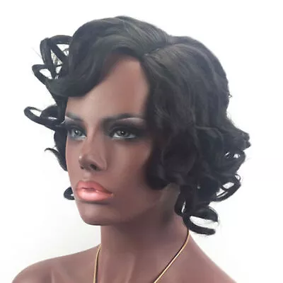 Womens Short Curly Full Lace Synthetic Wig Curly African American Wigs 32cm UK • £18.26