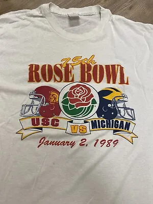 Vintage Michigan Wolverines Vs USC TROJANS Rose Bowl T-Shirt Size M 1989 • $49.95