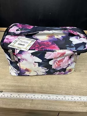 Modella Cosmetic Accessory Train Case In Midnight Blue & Pink Floral Fashion • $12