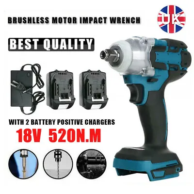 £47.99 • Buy 18V Brushless Cordless Impact Wrench 1/2  Driver Replace With 2 Battery+Charger#