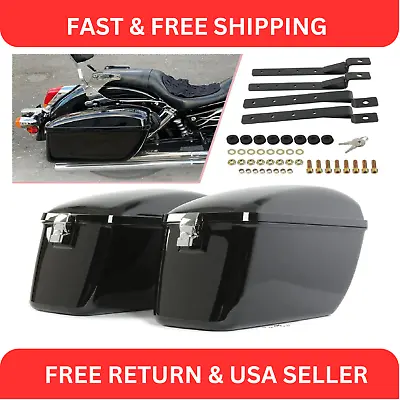 Motorcycle Hard Saddlebags Saddle Bags Luggage Case For Harley Honda Yamaha • $195.75