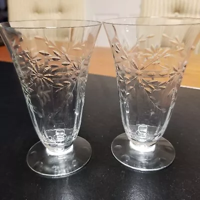 Vintage Pair Seneca Elegant Cut Crystal Footed Tumbler With Dots On Foot 5-3/8  • $29.95